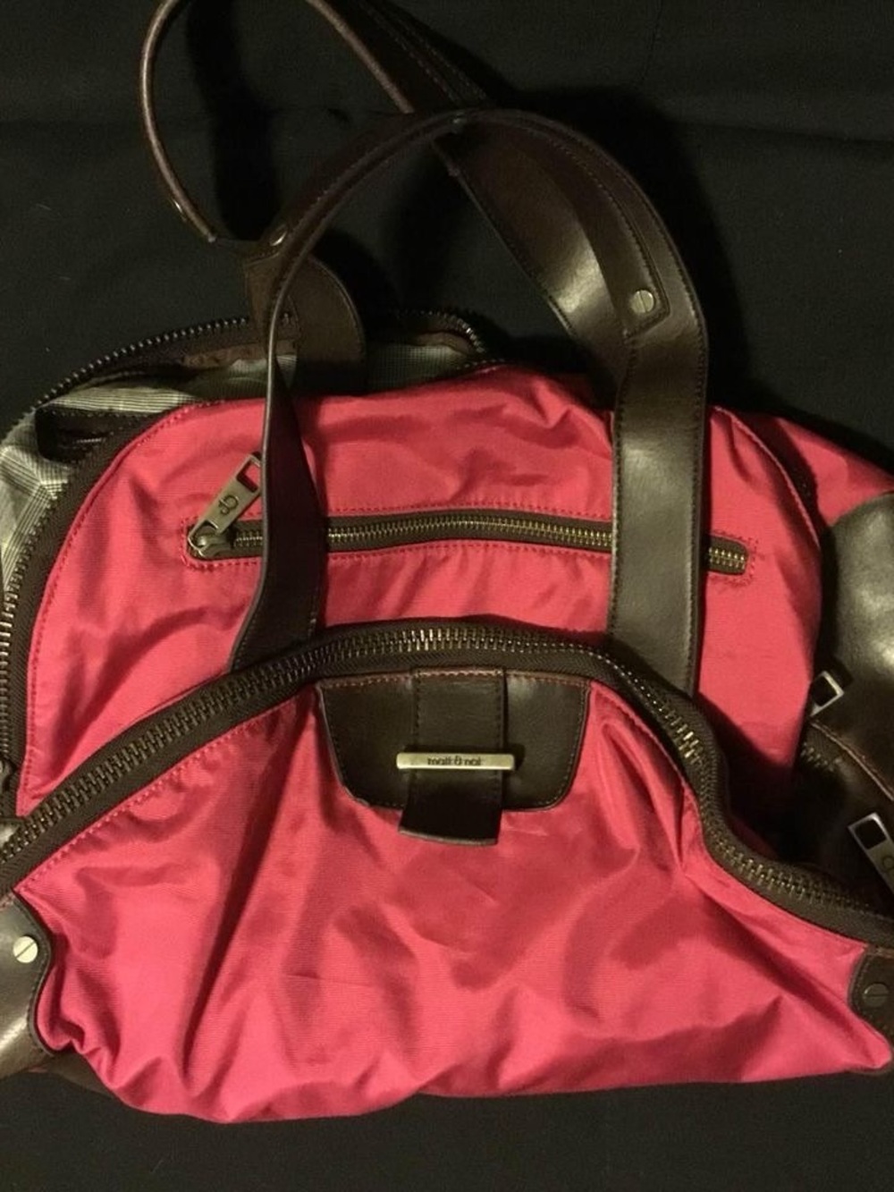 Pink Nylon Tote with Dark Brown Leather Trim